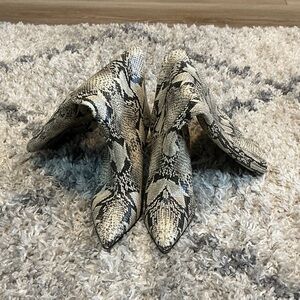 SCHUTZ Snake Print Heeled Boots